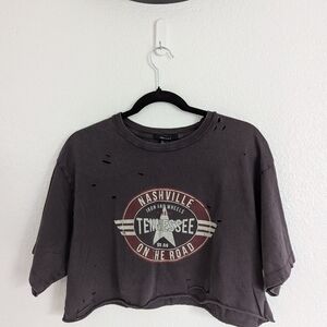 Forever 21 Gray Distressed Crop Top